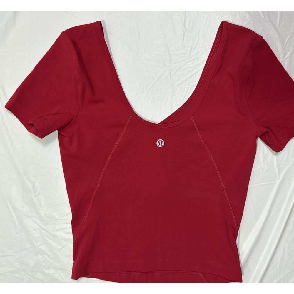 Lululemon Align Tee Womens 2 Red Scoop Neck Crop Top Yoga T-Shirt Gym Workout
